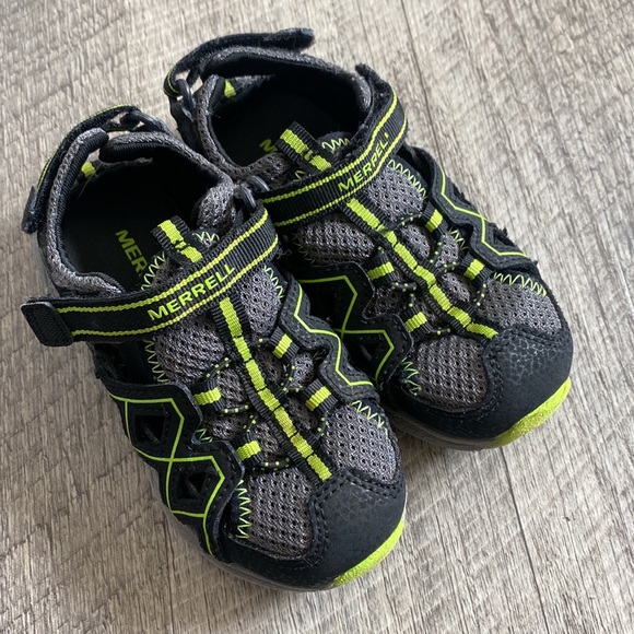 Kids MERRELL outdoor water hiking shoes toddler size 9 green black - Picture 2 of 6